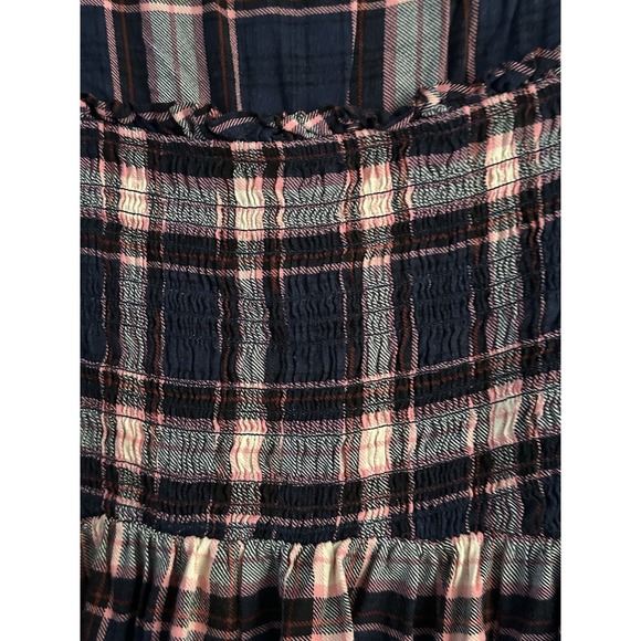 Torrid Babydoll Rayon Slub With Lace Inset Smocked Tiered Top Blue Plaid Large - Picture 7 of 11